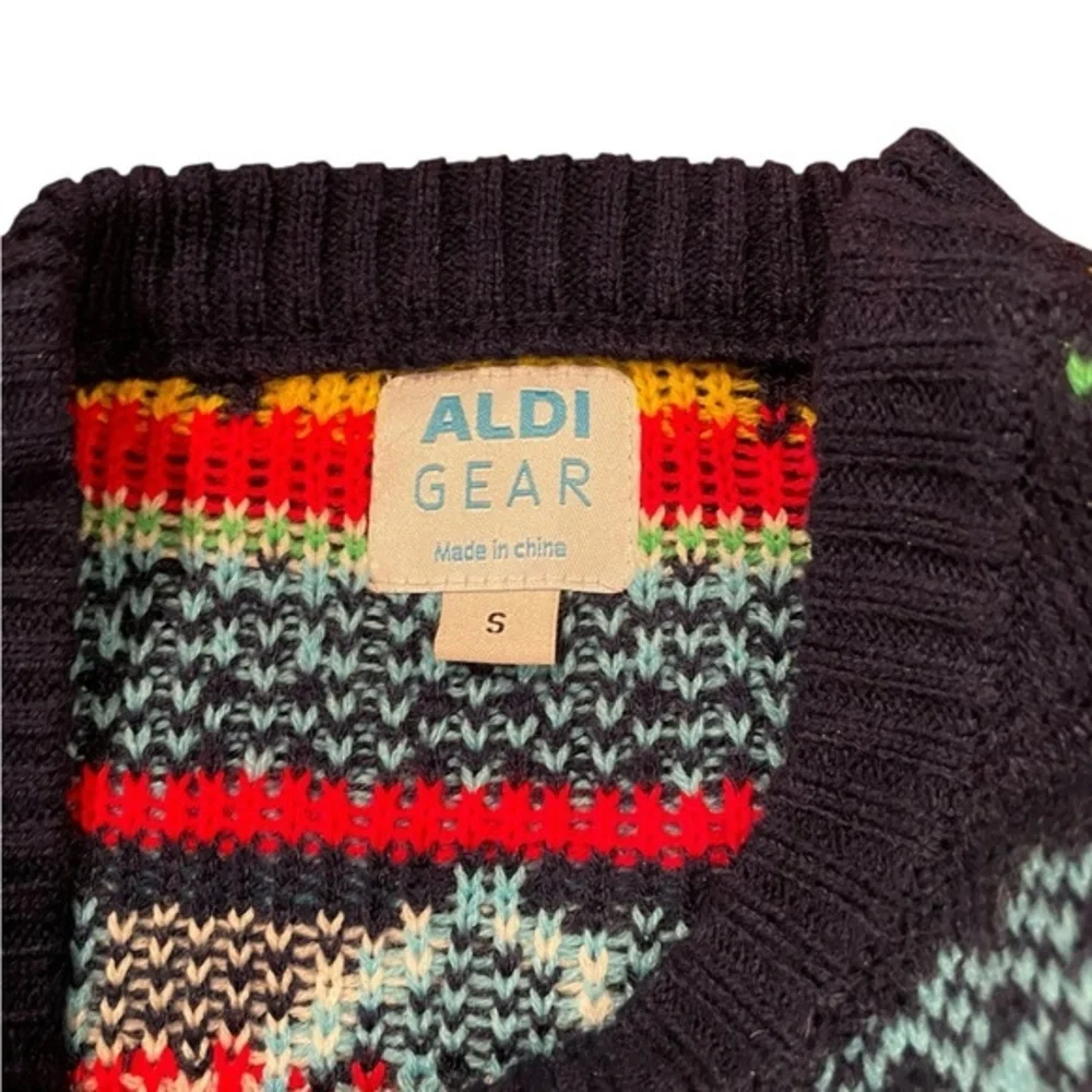 Small Aldi Christmas Sweater Adult Mens Ugly Fair Isle Reindeer Blue